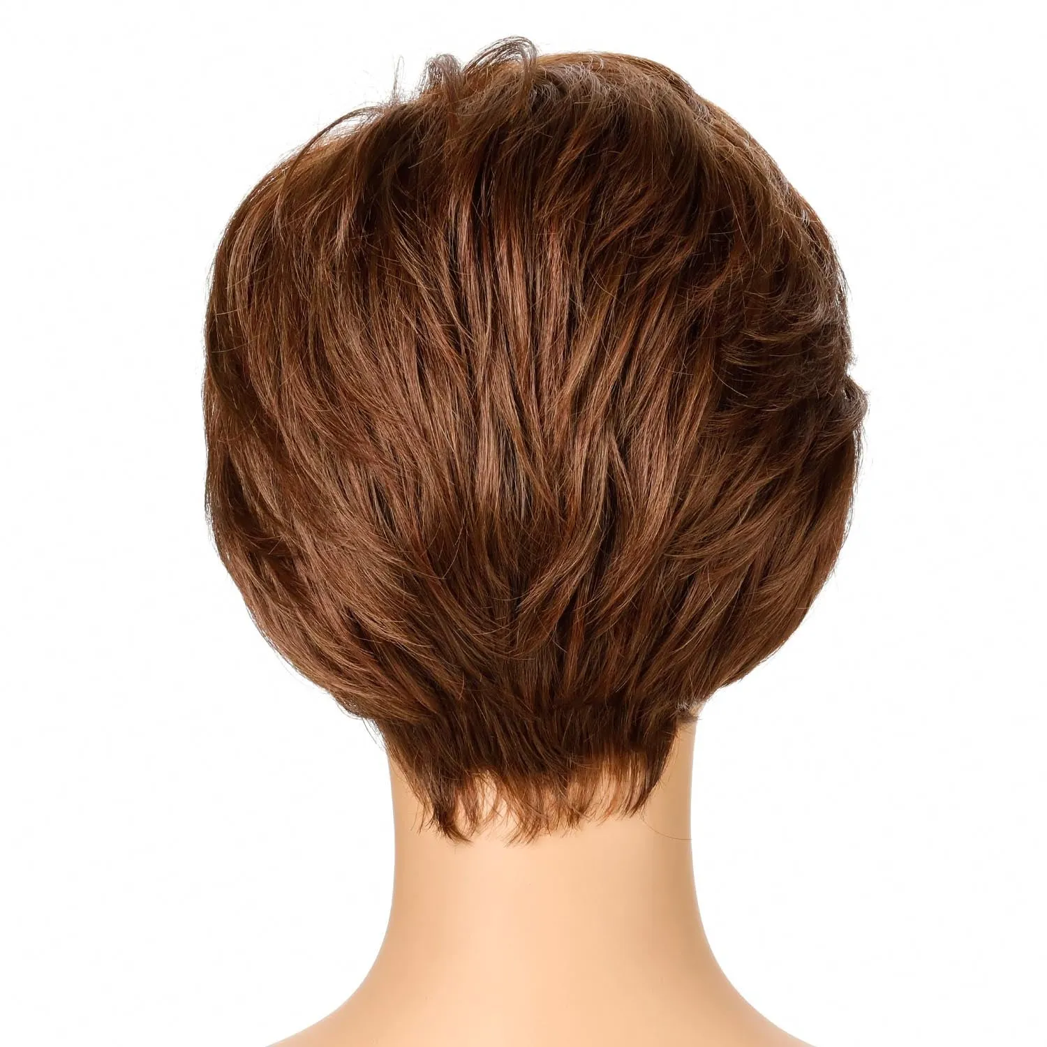 Julie | Brown Short Pixie Cut Wavy Synthetic Hair Wig With Bangs