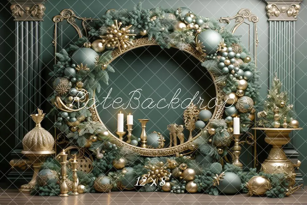 Kate Christmas Vintage Green Wall Big Wreath Fleece Backdrop Designed by Emetselch