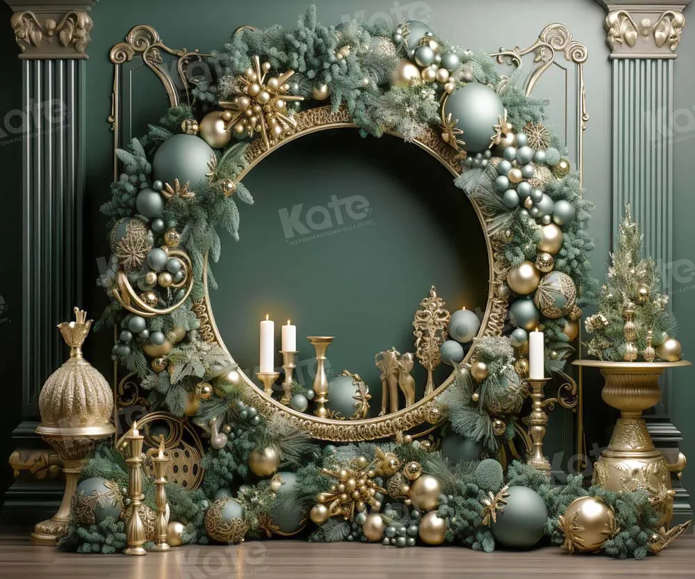Kate Christmas Vintage Green Wall Big Wreath Fleece Backdrop Designed by Emetselch