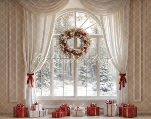Kate Christmas White Curtain Window Fleece Backdrop Designed by Emetselch