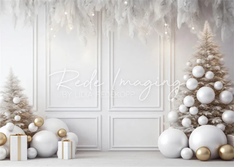 Kate Christmas White Wall Feathers & Gold Fleece Backdrop Designed by Lidia Redekopp