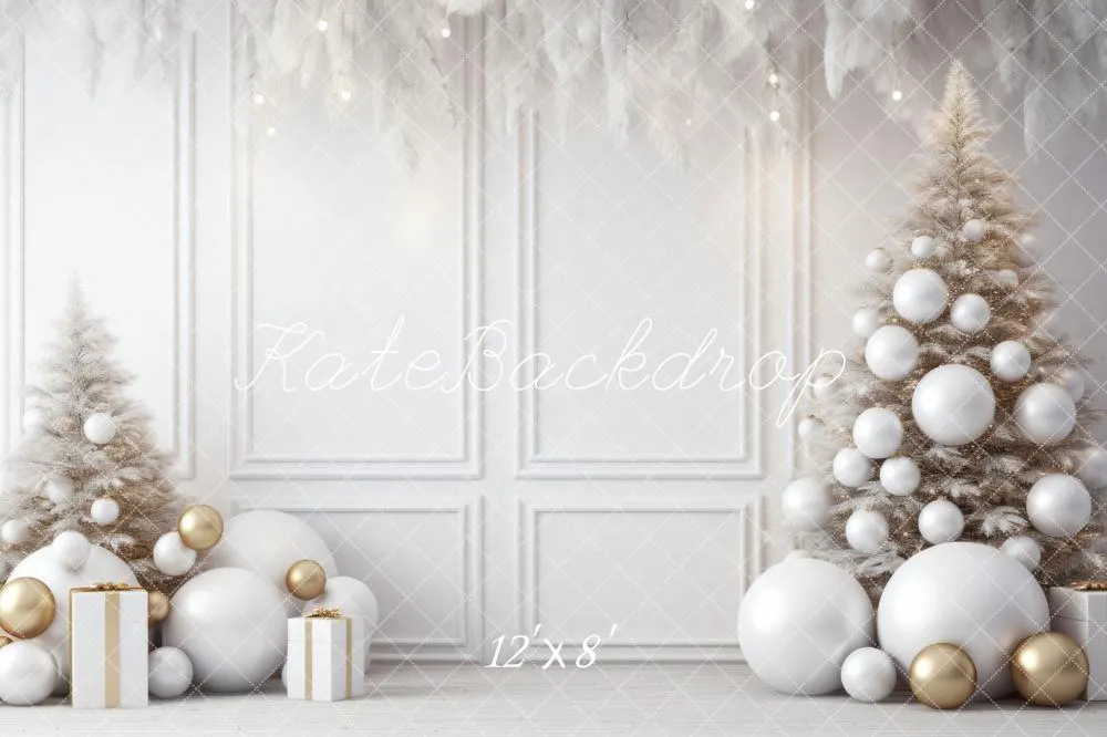 Kate Christmas White Wall Feathers & Gold Fleece Backdrop Designed by Lidia Redekopp
