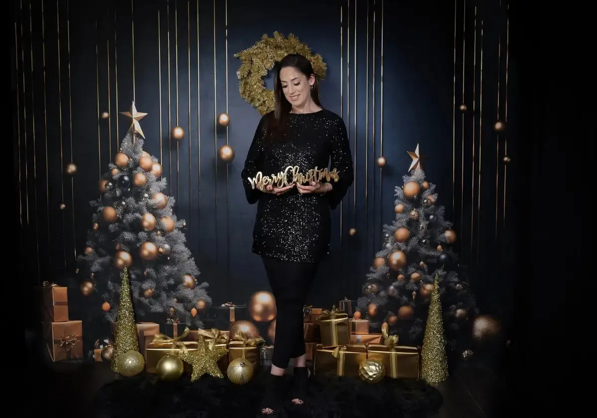 Kate Dark Christmas Tree and Wall Fleece Backdrop Designed by Lidia Redekopp