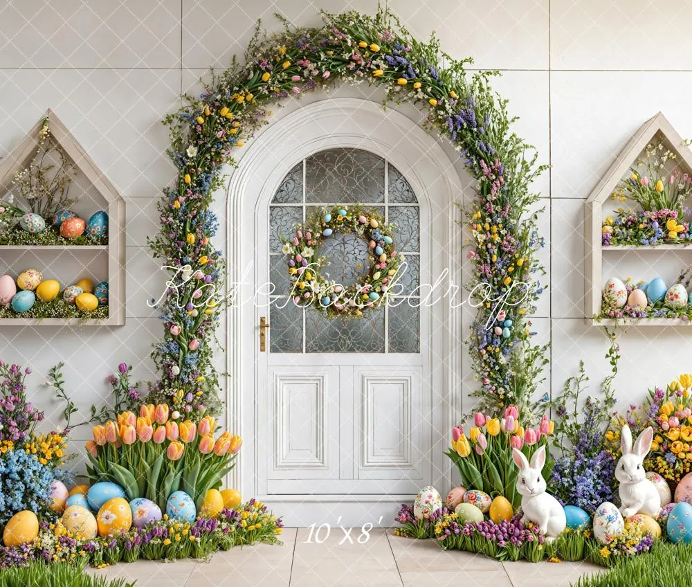 Kate Easter Bunny Floral Arch Fleece Backdrop Designed by Emetselch