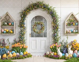 Kate Easter Bunny Floral Arch Fleece Backdrop Designed by Emetselch