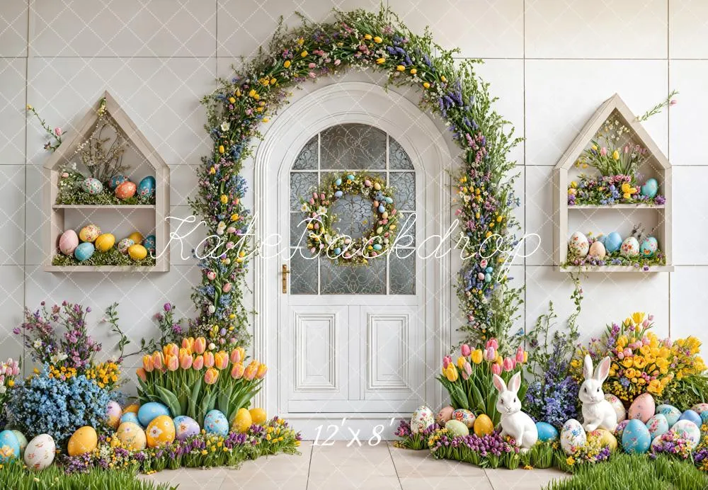 Kate Easter Bunny Floral Arch Fleece Backdrop Designed by Emetselch