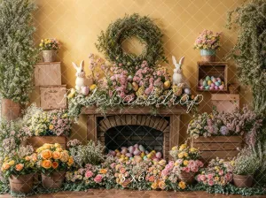 Kate Easter Bunny Floral Fireplace Fleece Backdrop Designed by Emetselch