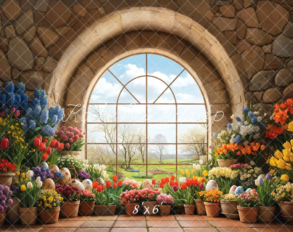 Kate Easter Garden Window Floral Fleece Backdrop Designed by Emetselch