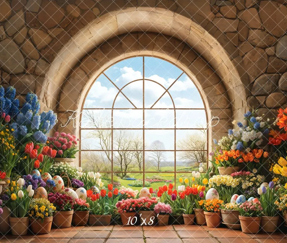 Kate Easter Garden Window Floral Fleece Backdrop Designed by Emetselch