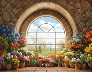 Kate Easter Garden Window Floral Fleece Backdrop Designed by Emetselch