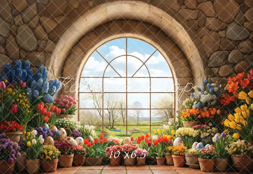 Kate Easter Garden Window Floral Fleece Backdrop Designed by Emetselch