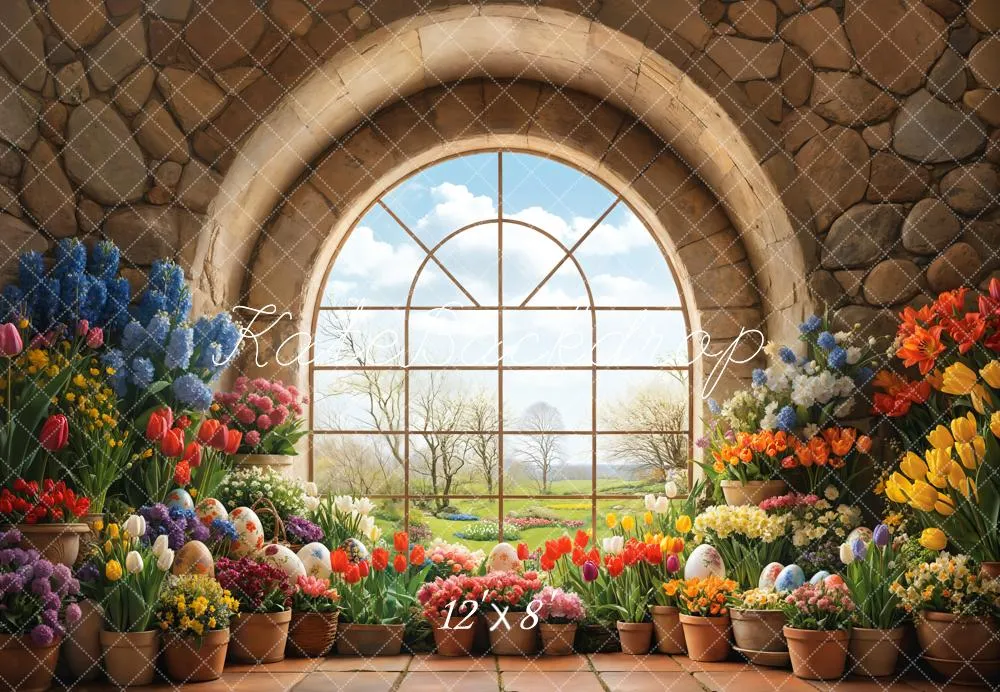 Kate Easter Garden Window Floral Fleece Backdrop Designed by Emetselch