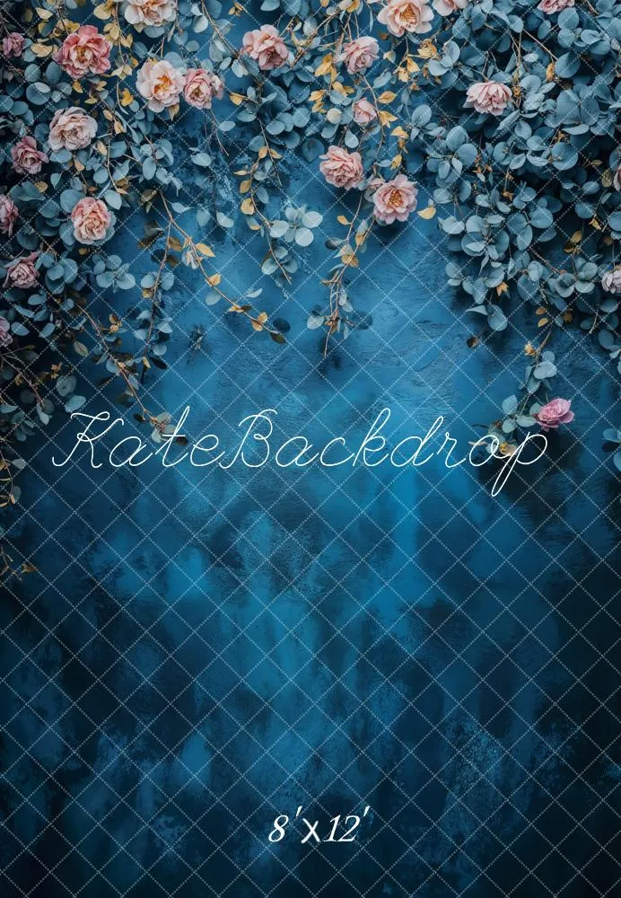 Kate Fine Art Floral Blue Vintage Fleece Backdrop Designed by Emetselch