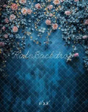 Kate Fine Art Floral Blue Vintage Fleece Backdrop Designed by Emetselch