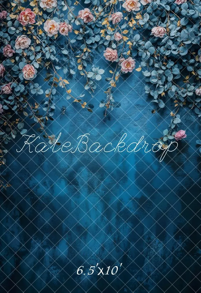 Kate Fine Art Floral Blue Vintage Fleece Backdrop Designed by Emetselch