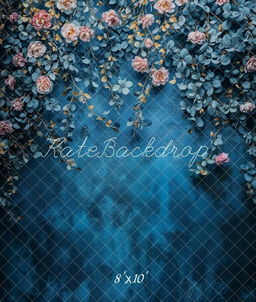 Kate Fine Art Floral Blue Vintage Fleece Backdrop Designed by Emetselch