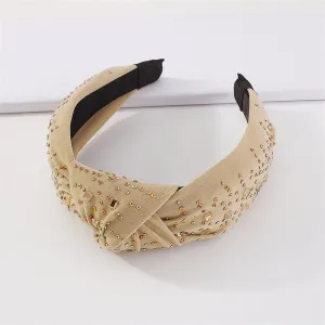 Khaki & Cubic Zirconia Crystal Knot Headband
