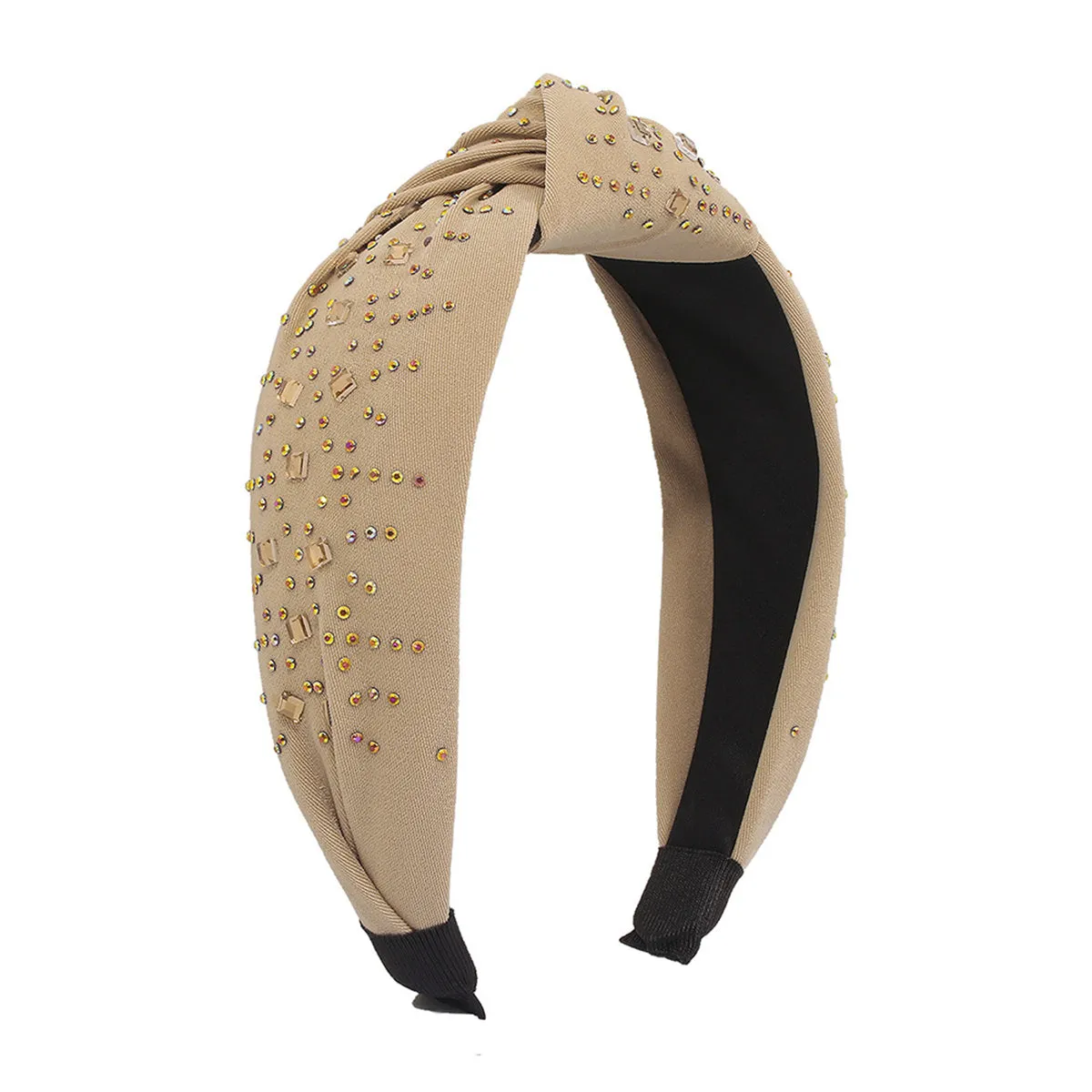 Khaki & Cubic Zirconia Crystal Knot Headband