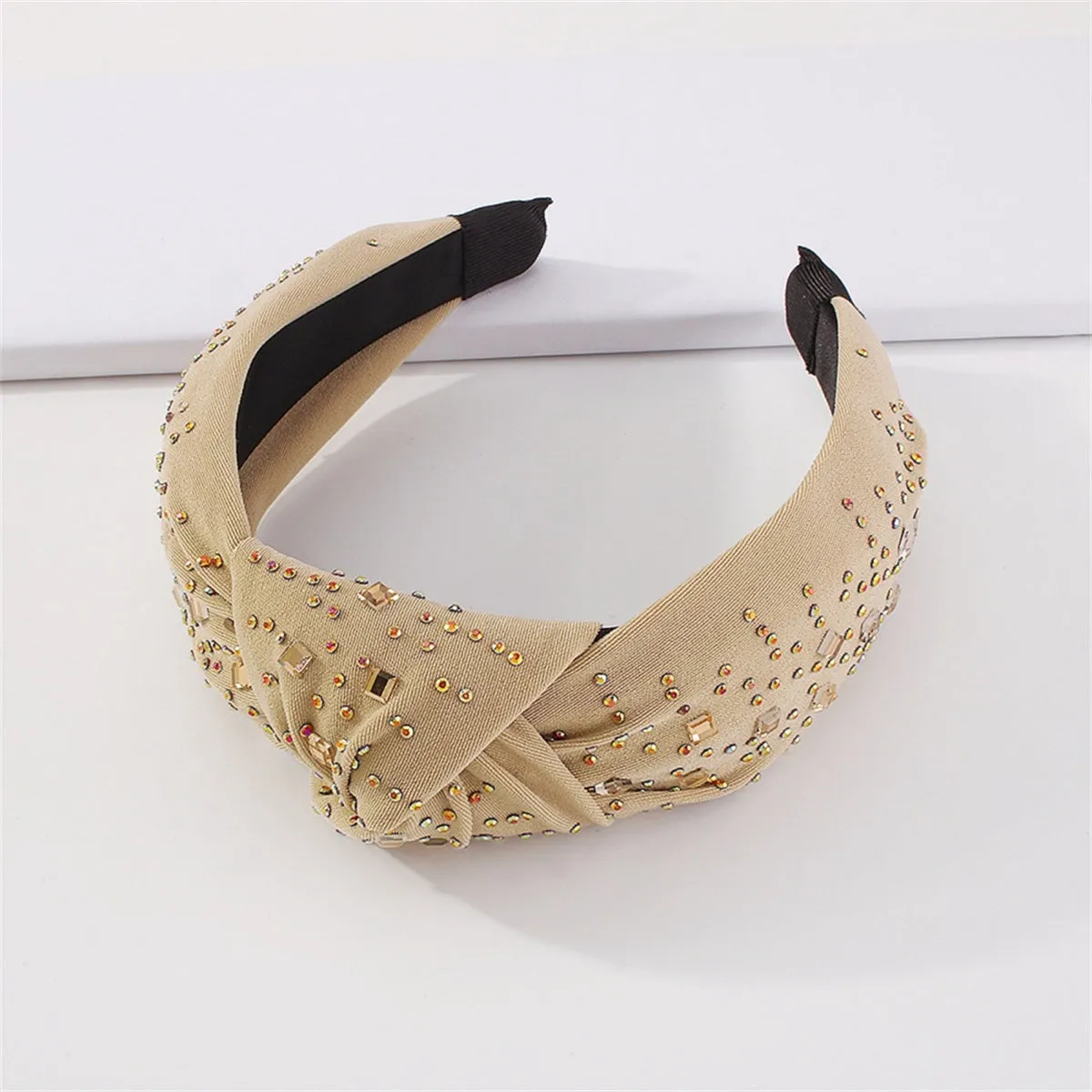 Khaki & Cubic Zirconia Crystal Knot Headband