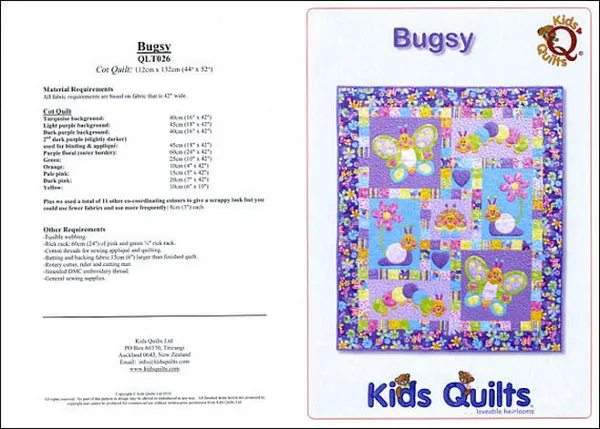 Kids Quilts Bugsy Butterfly Snail Catepillar Applique Quilt Pattern