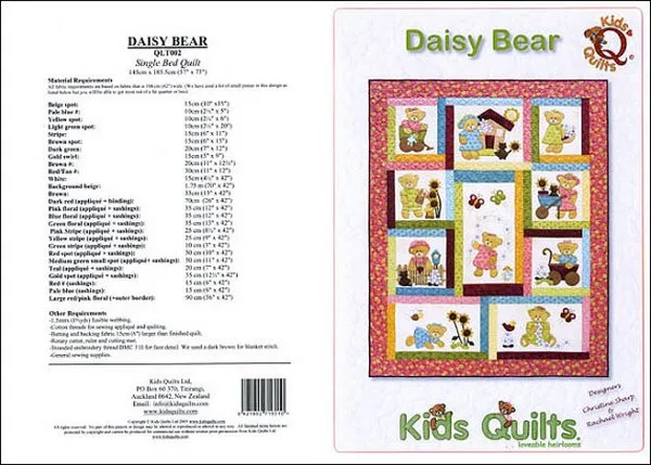 Kids Quilts Daisy Bear Girl Teddy Bear Applique Quilt Pattern