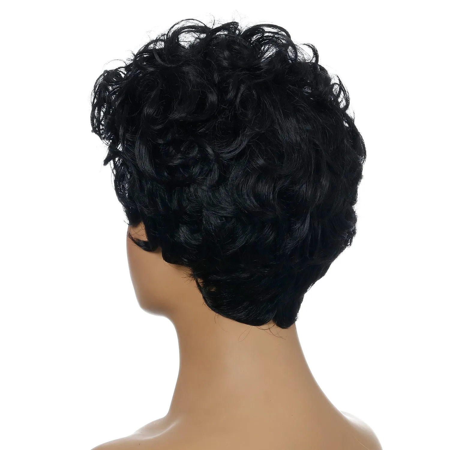 Lady M | Black Short Pixie Cut Curly Wig with Bang
