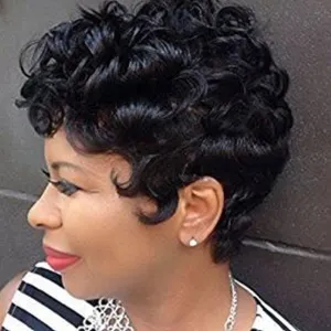 Lady M | Black Short Pixie Cut Curly Wig with Bang