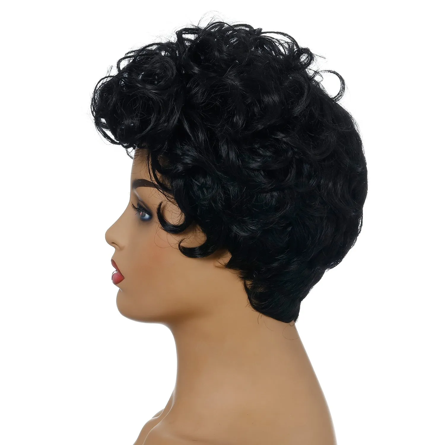 Lady M | Black Short Pixie Cut Curly Wig with Bang