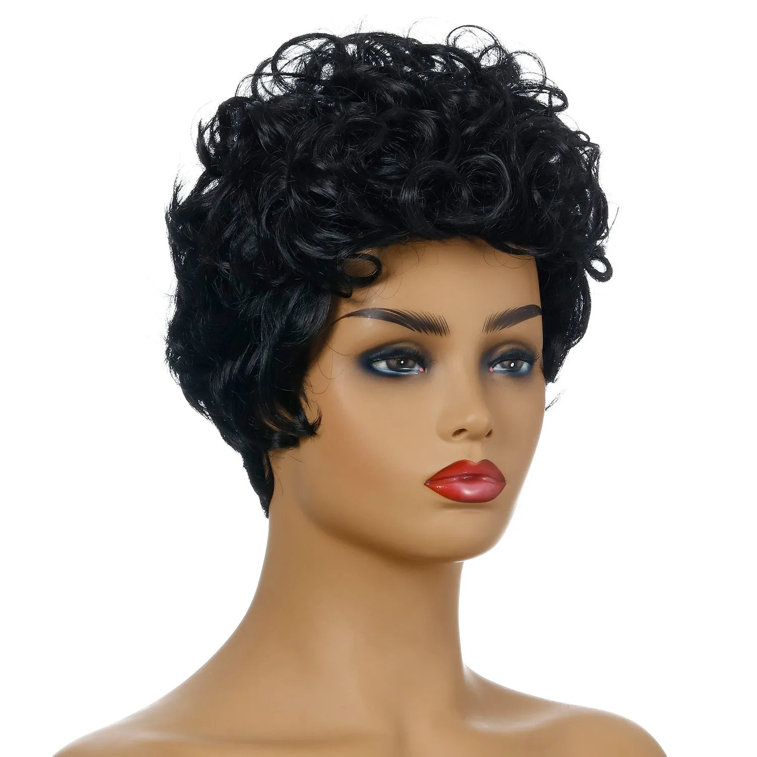 Lady M | Black Short Pixie Cut Curly Wig with Bang