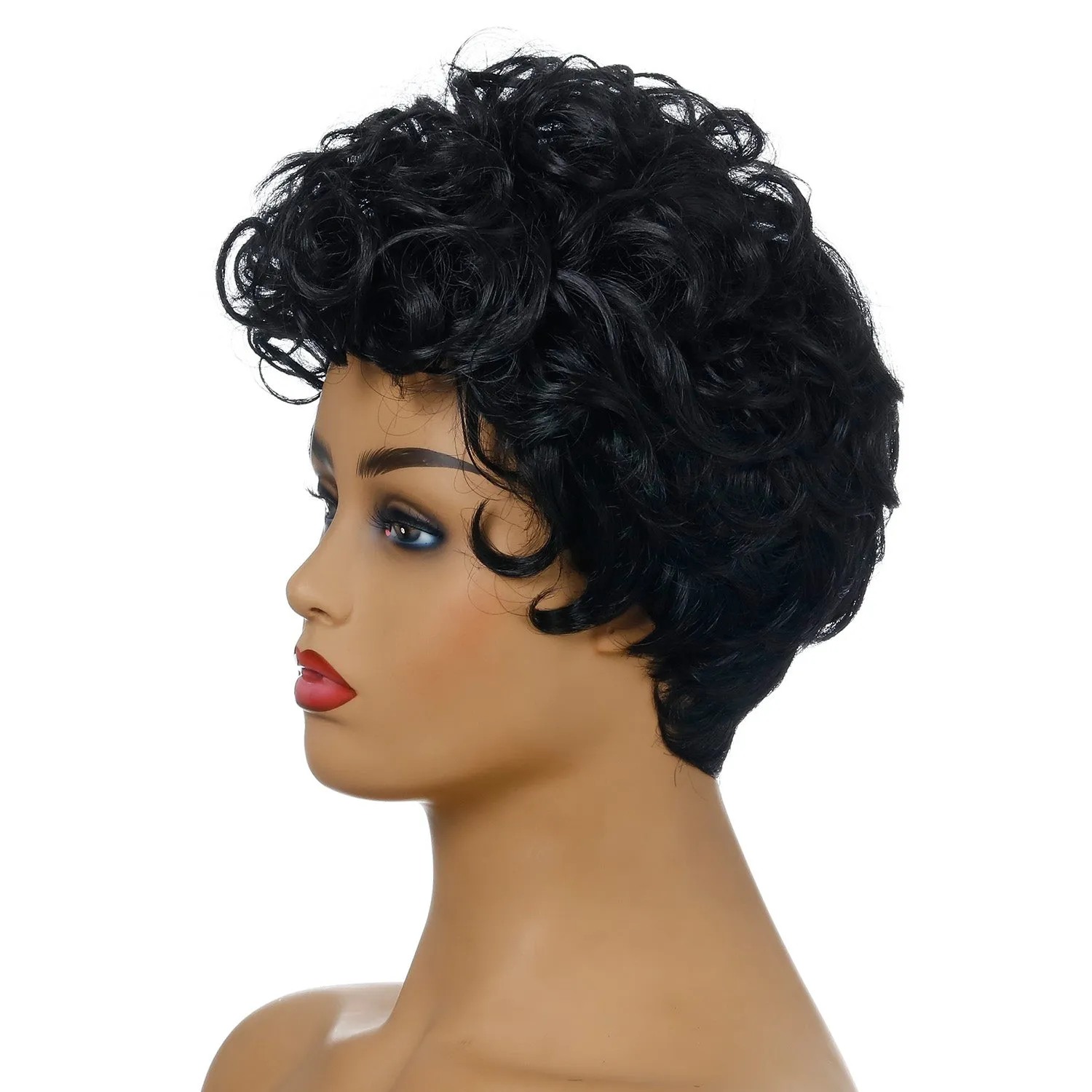 Lady M | Black Short Pixie Cut Curly Wig with Bang