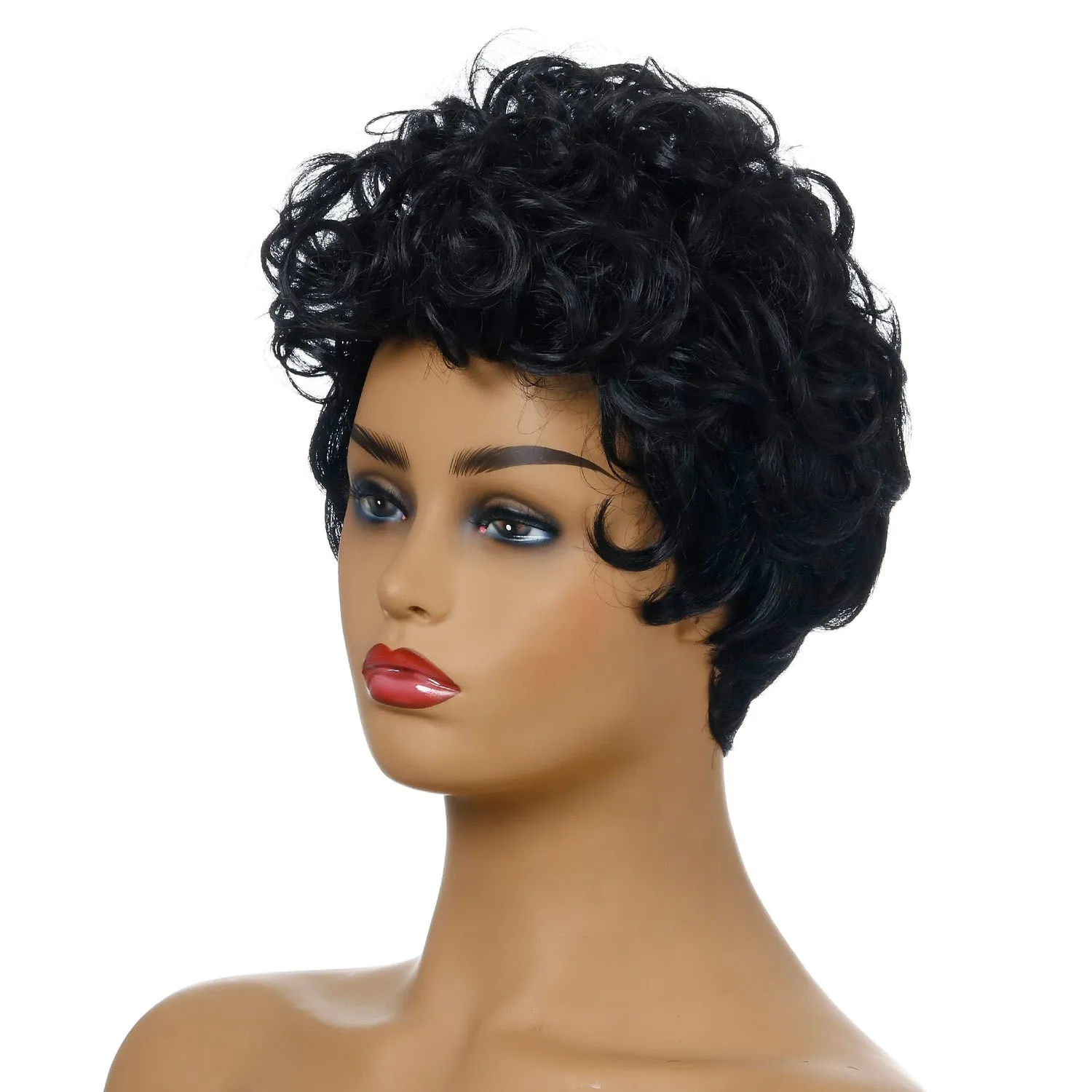 Lady M | Black Short Pixie Cut Curly Wig with Bang