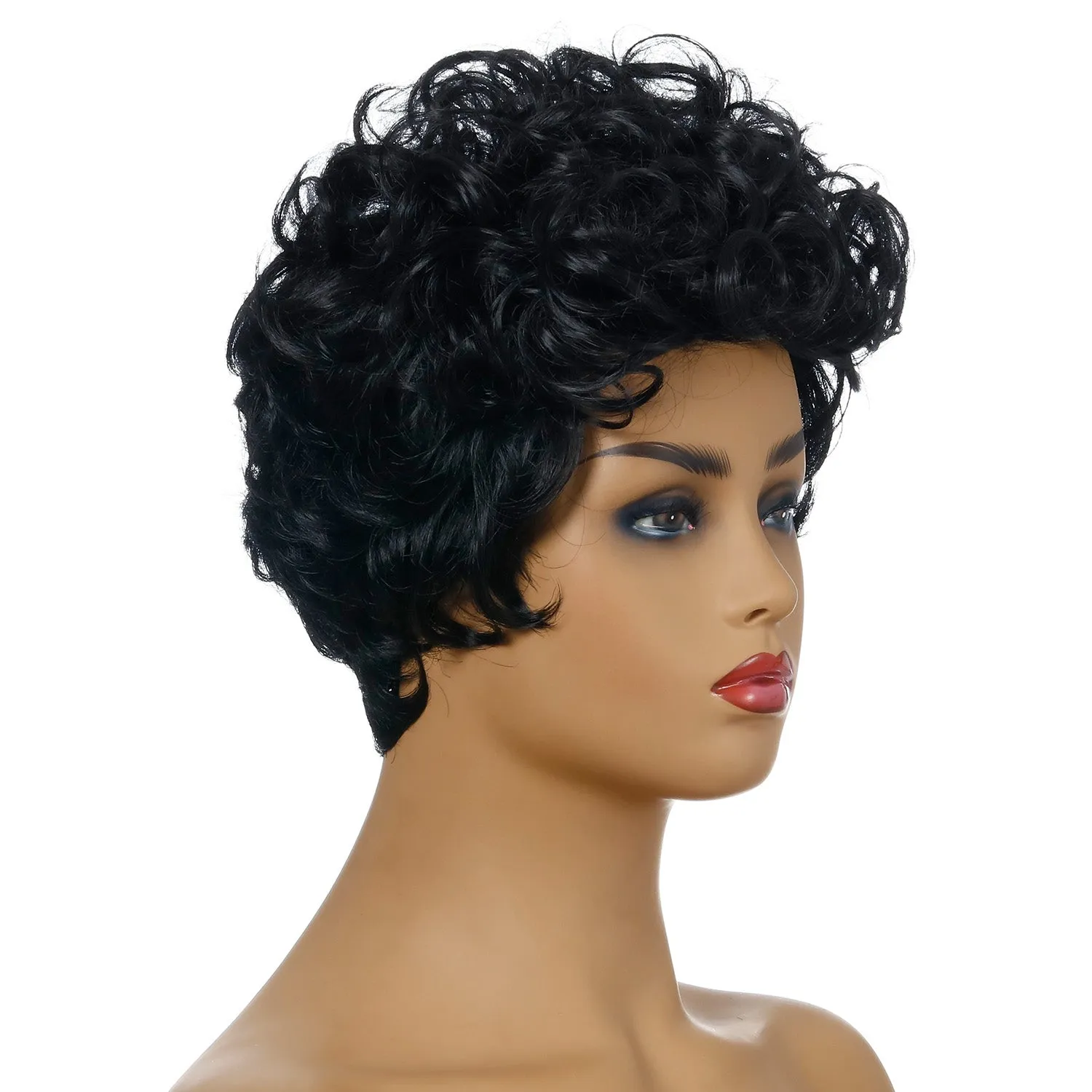 Lady M | Black Short Pixie Cut Curly Wig with Bang