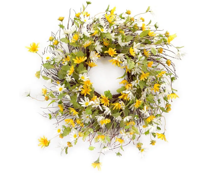 Large artificial yellow floral greenery wreath
