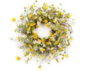 Large artificial yellow floral greenery wreath