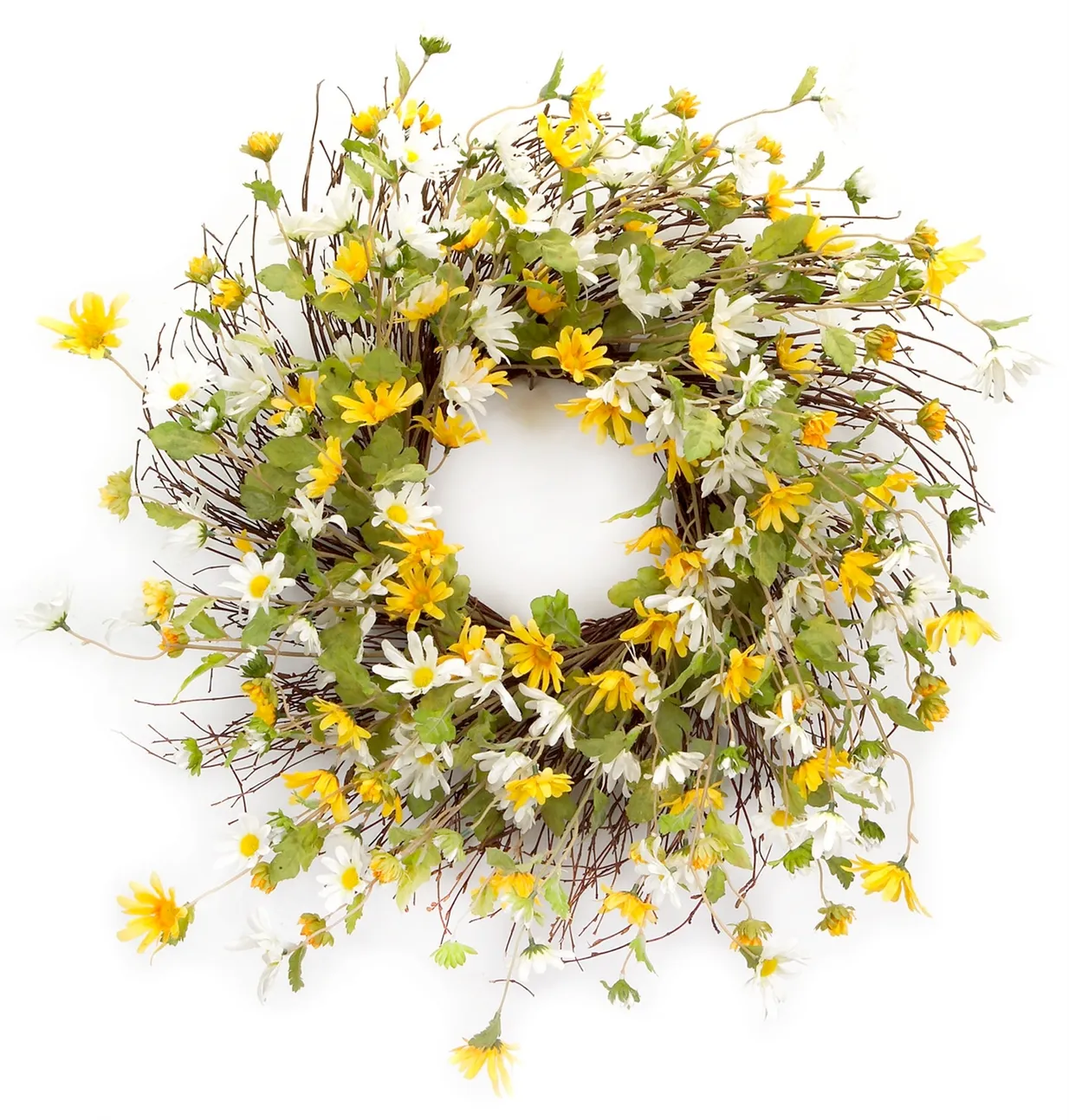Large artificial yellow floral greenery wreath