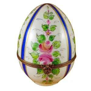 Large Blue Striped Egg with Flowers