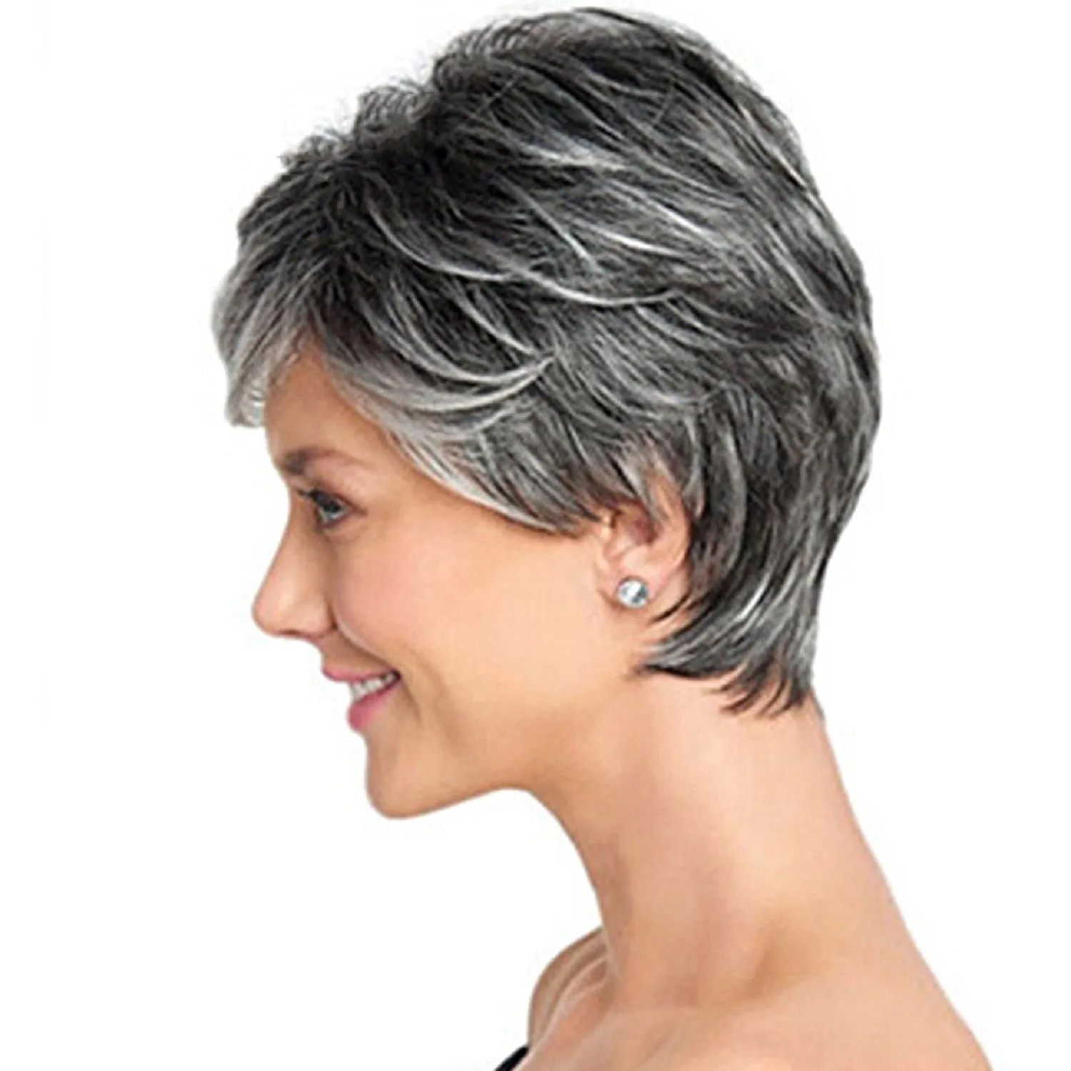 Leslie | Grey Short Pixie Cut Straight Synthetic Hair Wig With Bangs