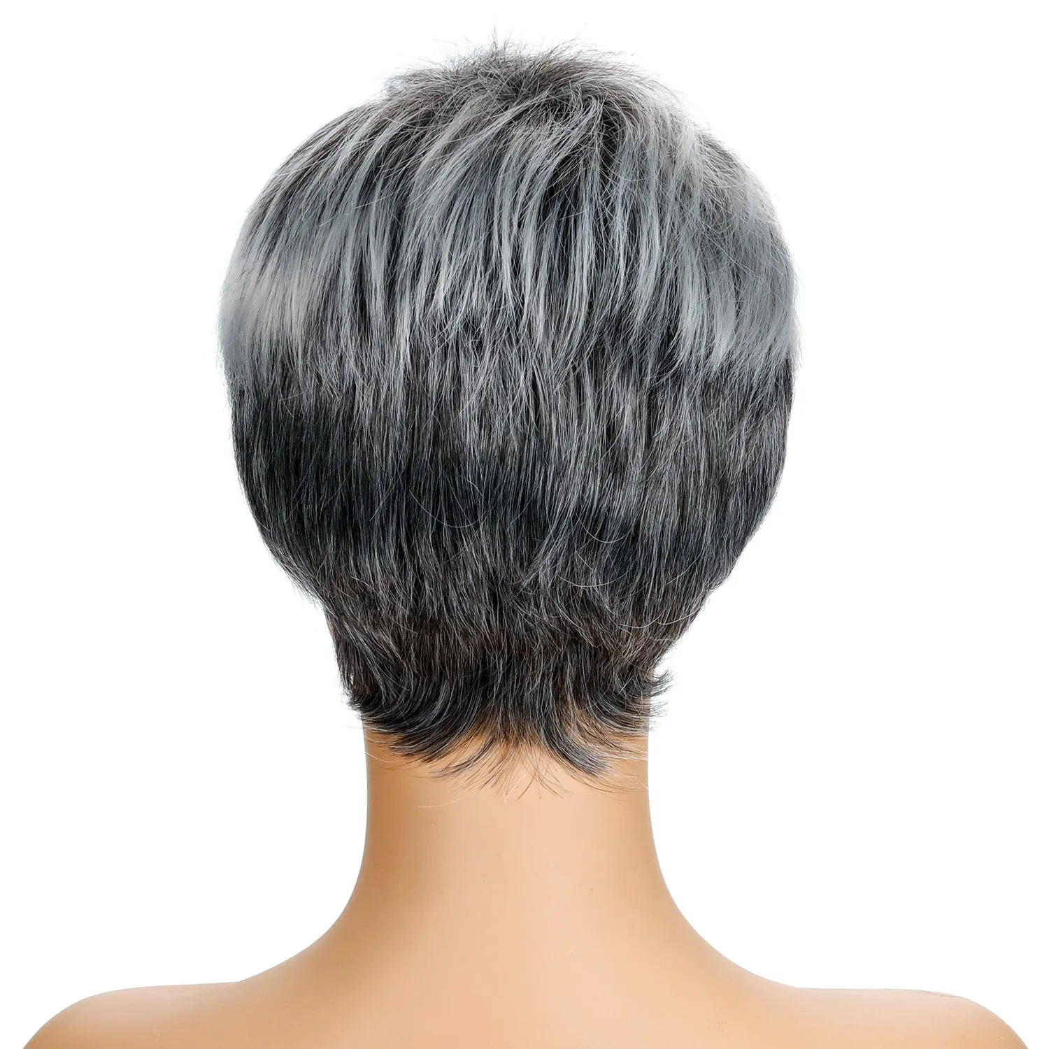 Leslie | Grey Short Pixie Cut Straight Synthetic Hair Wig With Bangs