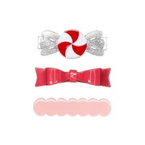Lilies & Roses Candy Twist Red White & Bowtie Alligator Clip Set