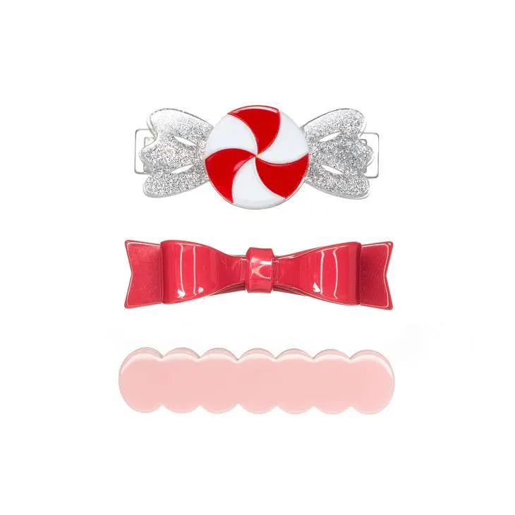 Lilies & Roses Candy Twist Red White & Bowtie Alligator Clip Set