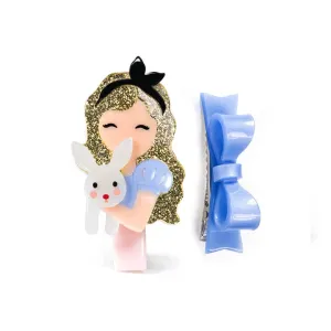 Lilies & Roses Cute Doll Clip Set -  Girl with Bunny and Bow