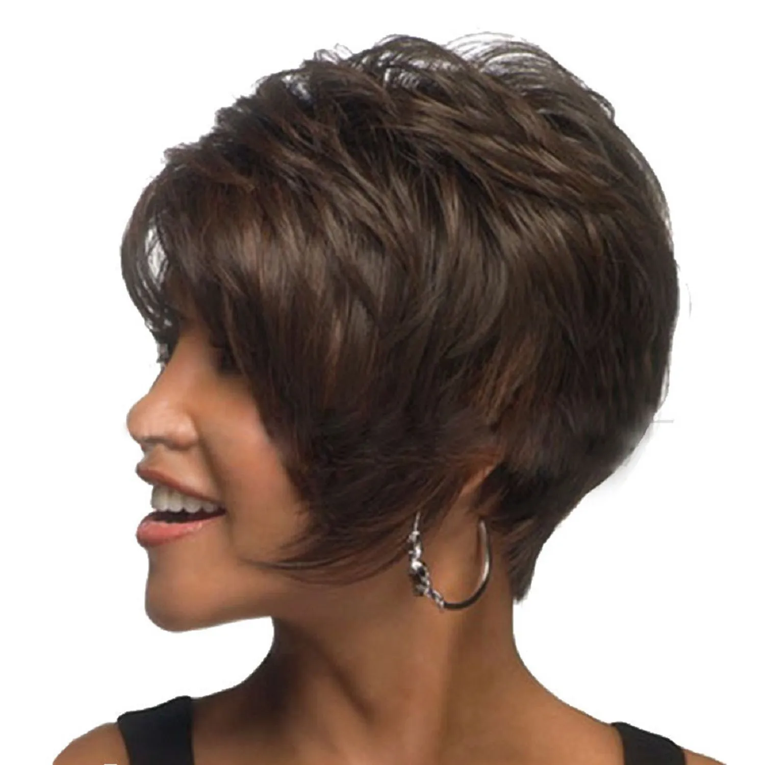 Lit | Brown Short Pixie Cut Straight Synthetic Hair Wig With Bangs