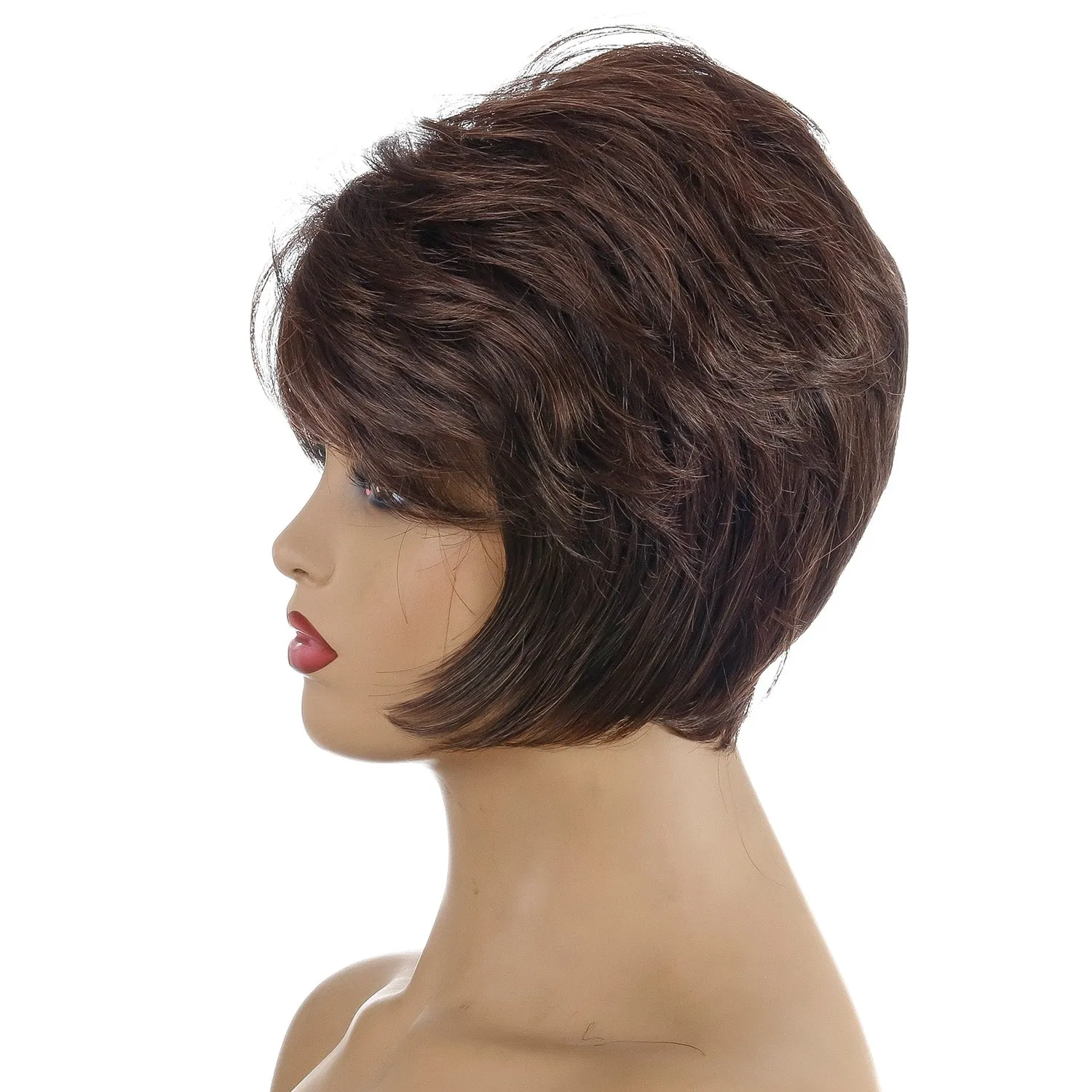 Lit | Brown Short Pixie Cut Straight Synthetic Hair Wig With Bangs