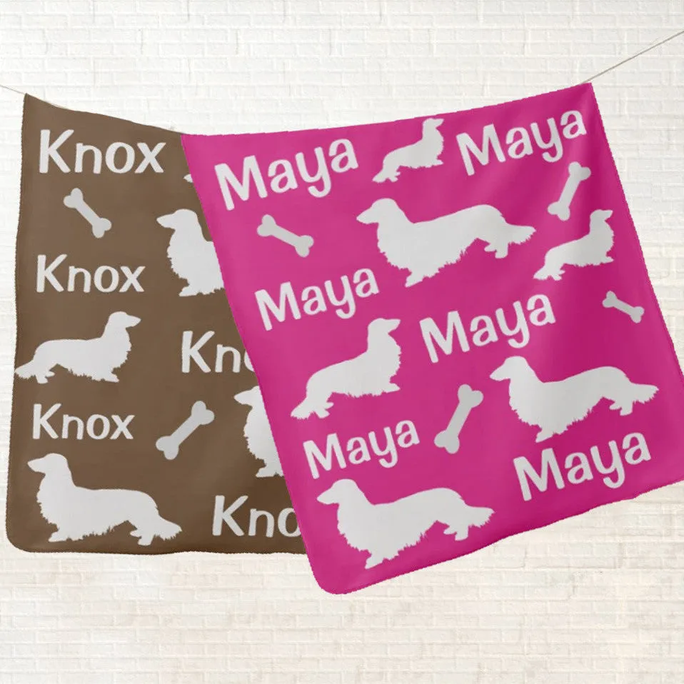Long Hair Dachshund Personalized Fleece Blanket