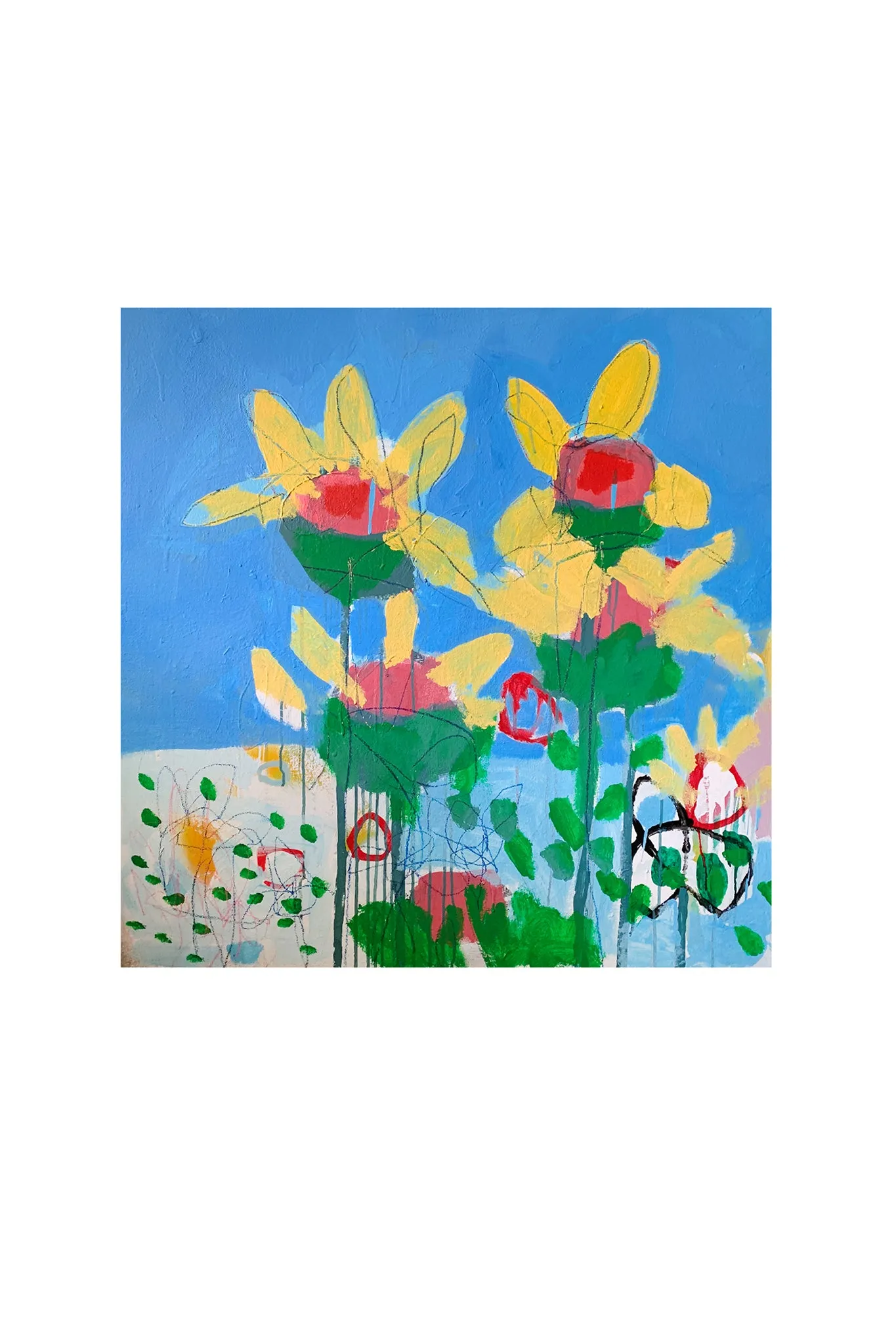 M. P. Landis Landscape Painting (Yellow Flowers & Blue Sky)