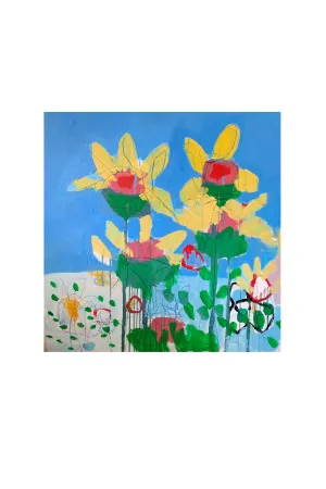 M. P. Landis Landscape Painting (Yellow Flowers & Blue Sky)