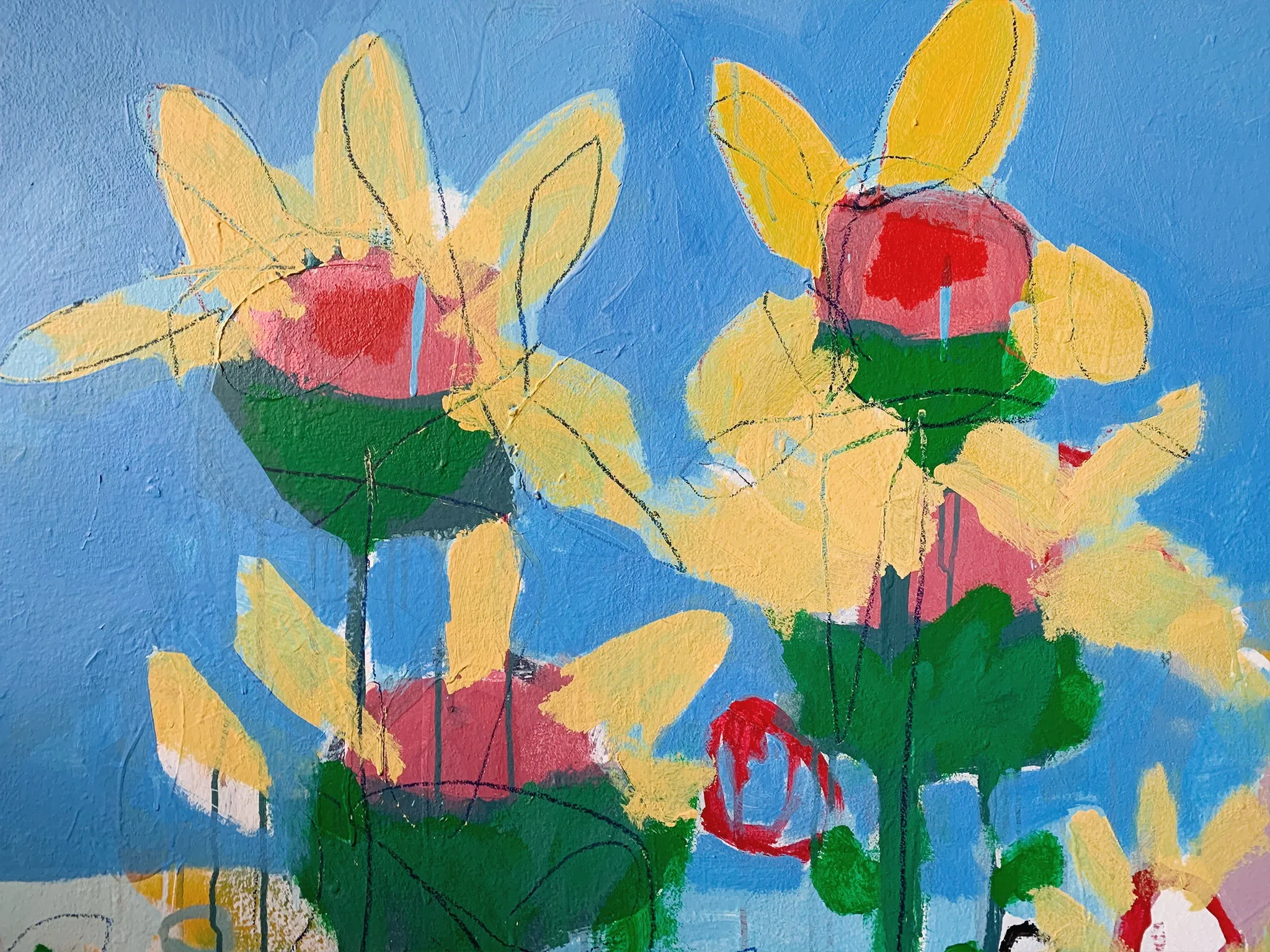 M. P. Landis Landscape Painting (Yellow Flowers & Blue Sky)