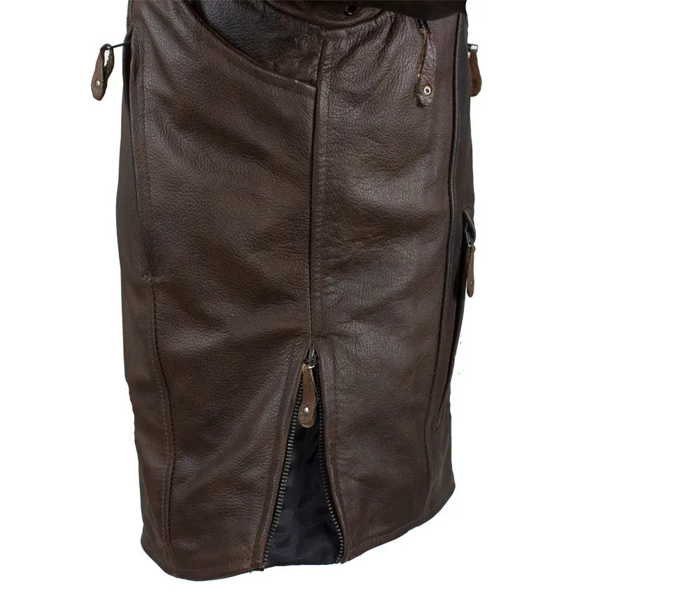 Men's Motorcycle Retro Brn Scoter Reflective Leather jacket with 2 Gun pockets