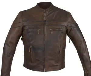 Men's Motorcycle Retro Brn Scoter Reflective Leather jacket with 2 Gun pockets