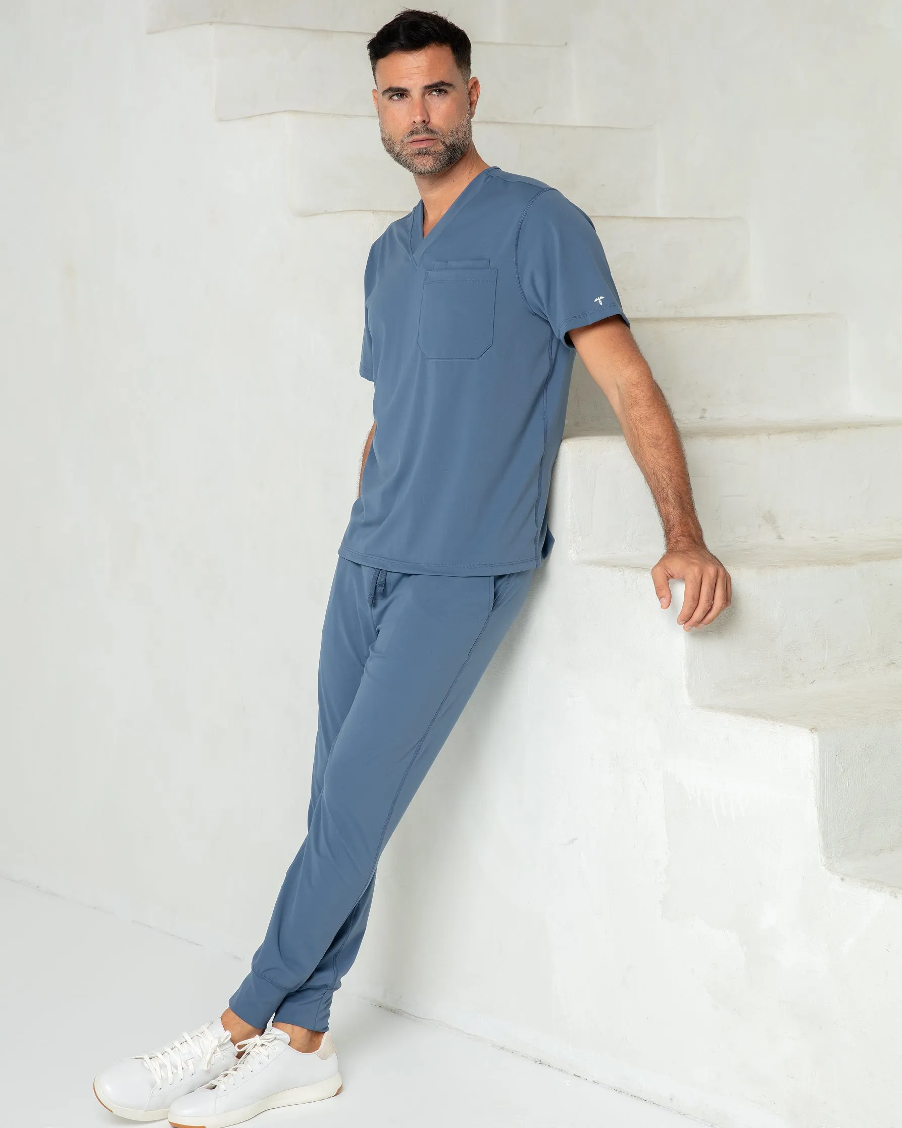 Men's Ocean Blue V-Neck Scrub Top